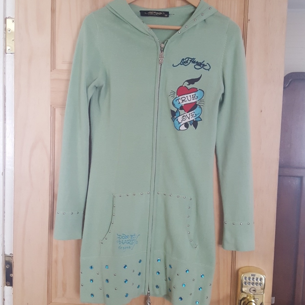 Ed Hardy hooded sweater dress.